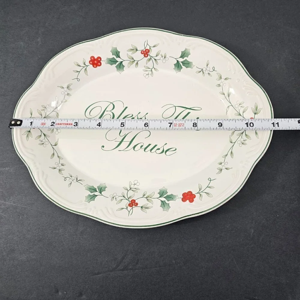 Pfaltzgraff Winterberry Oval Ceramic BLESS THIS HOUSE Holly Platter Plate